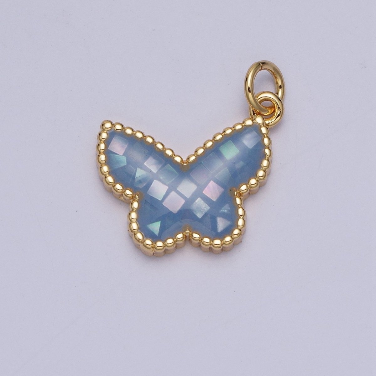 Blue, White, Pink, Purple, Green, Light Blue Opal Mariposa Butterfly Gold Charm For Jewelry Making AG-036~AG-041