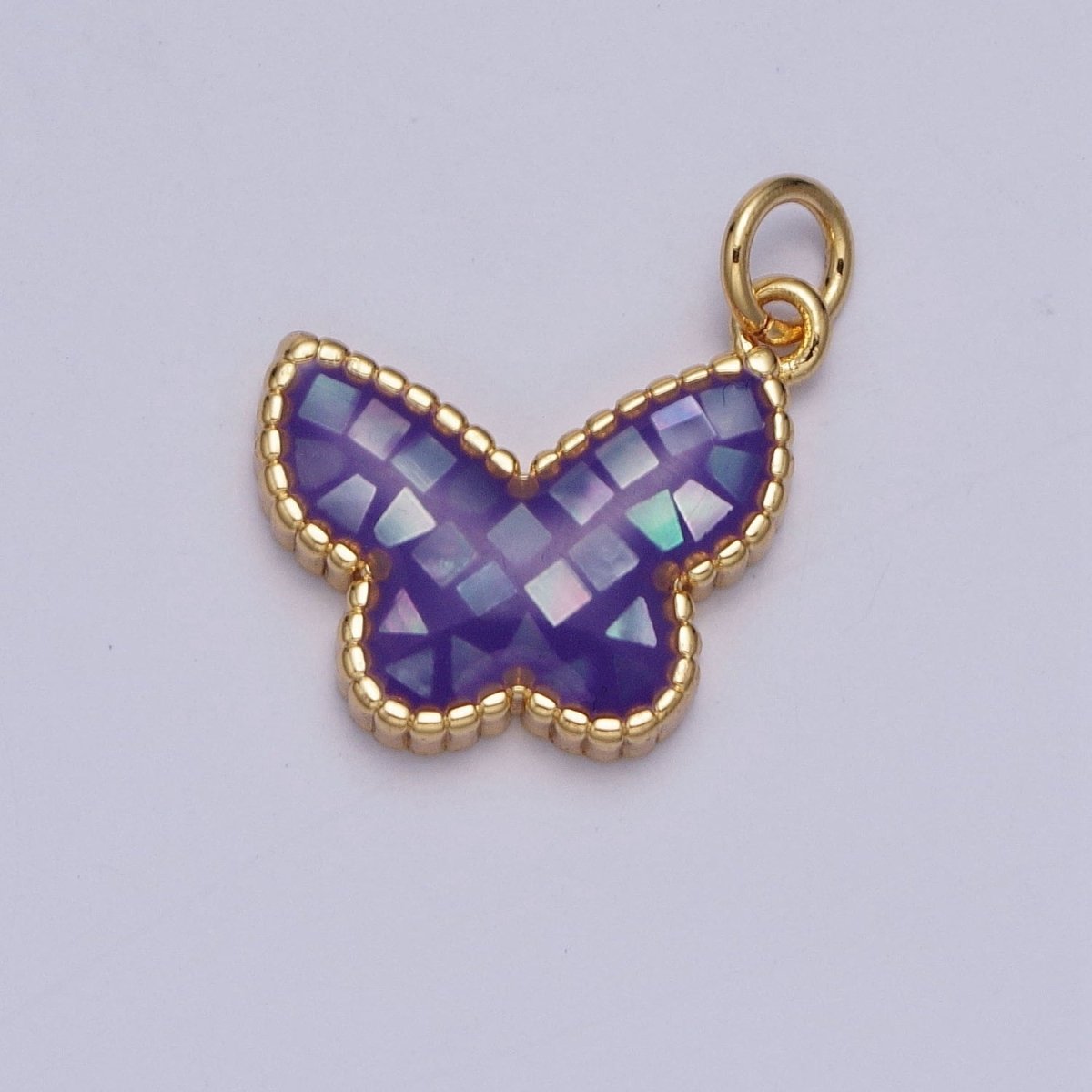 Blue, White, Pink, Purple, Green, Light Blue Opal Mariposa Butterfly Gold Charm For Jewelry Making AG-036~AG-041