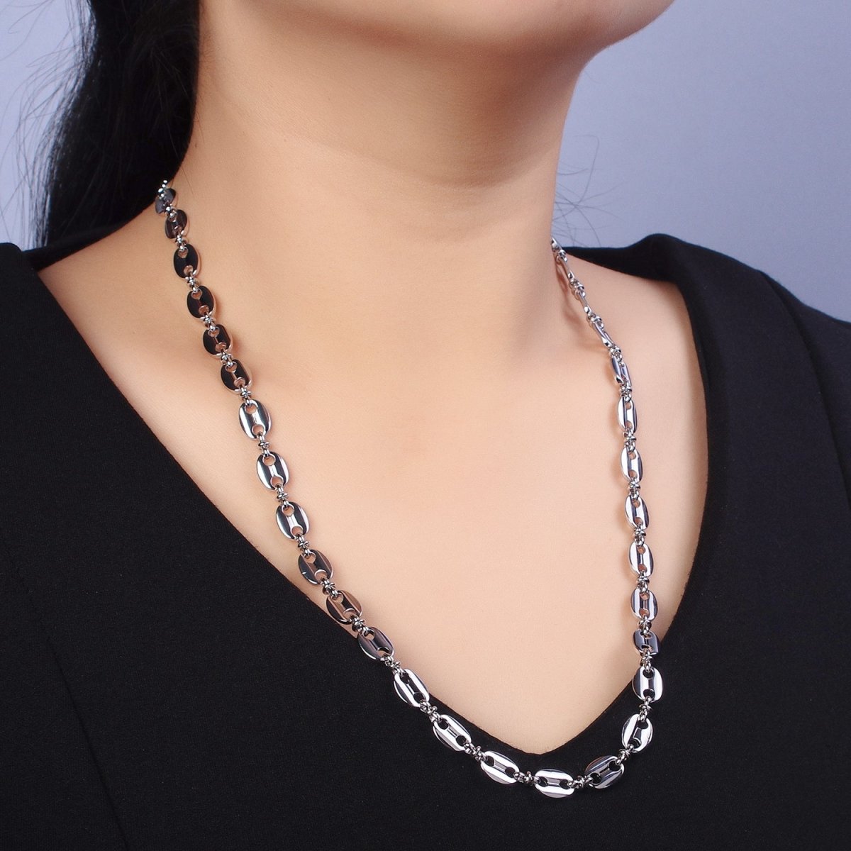 Bold Anchor Link Necklace Silver Mariner Chain Necklace for Men Women Necklace 8mm Width Link Ready to Wear Necklace Layering | WA-1596 WA-1597 Clearance Pricing