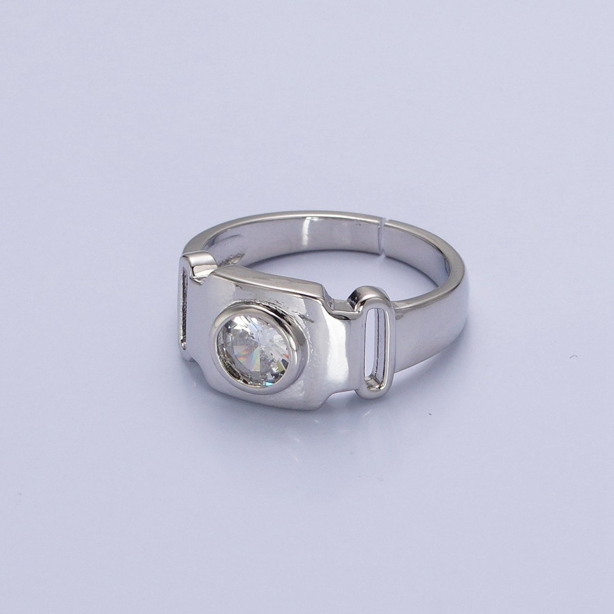 Bold Buckle Gold Ring for Statement Jewelry with Clear CZ Stone Open Adjustable Ring O-1553 O-1554