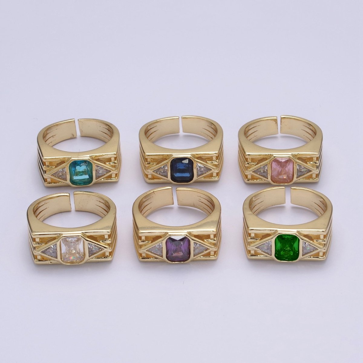 Bold Chunky Cocktail Ring Birthstone CZ Ring Open Adjustable U-079~U-082 U-215 U-216
