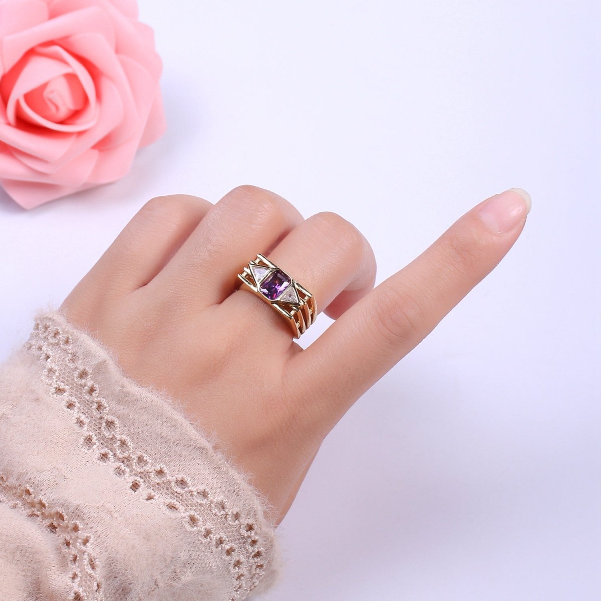 Bold Chunky Cocktail Ring Birthstone CZ Ring Open Adjustable U-079~U-082 U-215 U-216