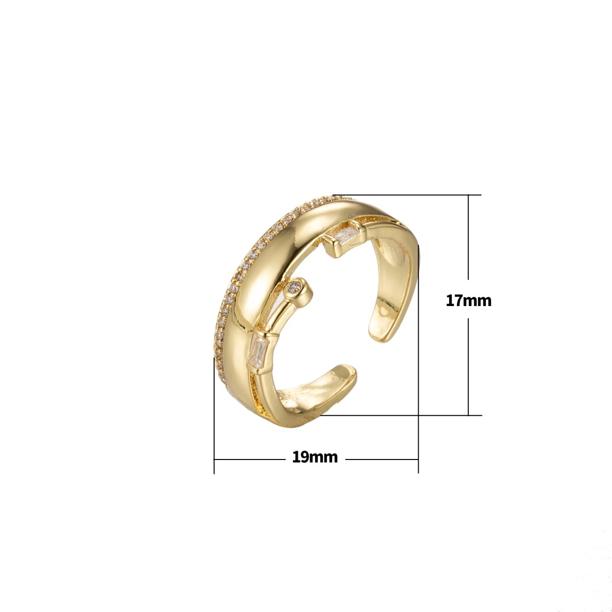 Bold Cz Ring Wide Band Open Adjustable Ring for Stackable Jewelry O-354 - DLUXCA