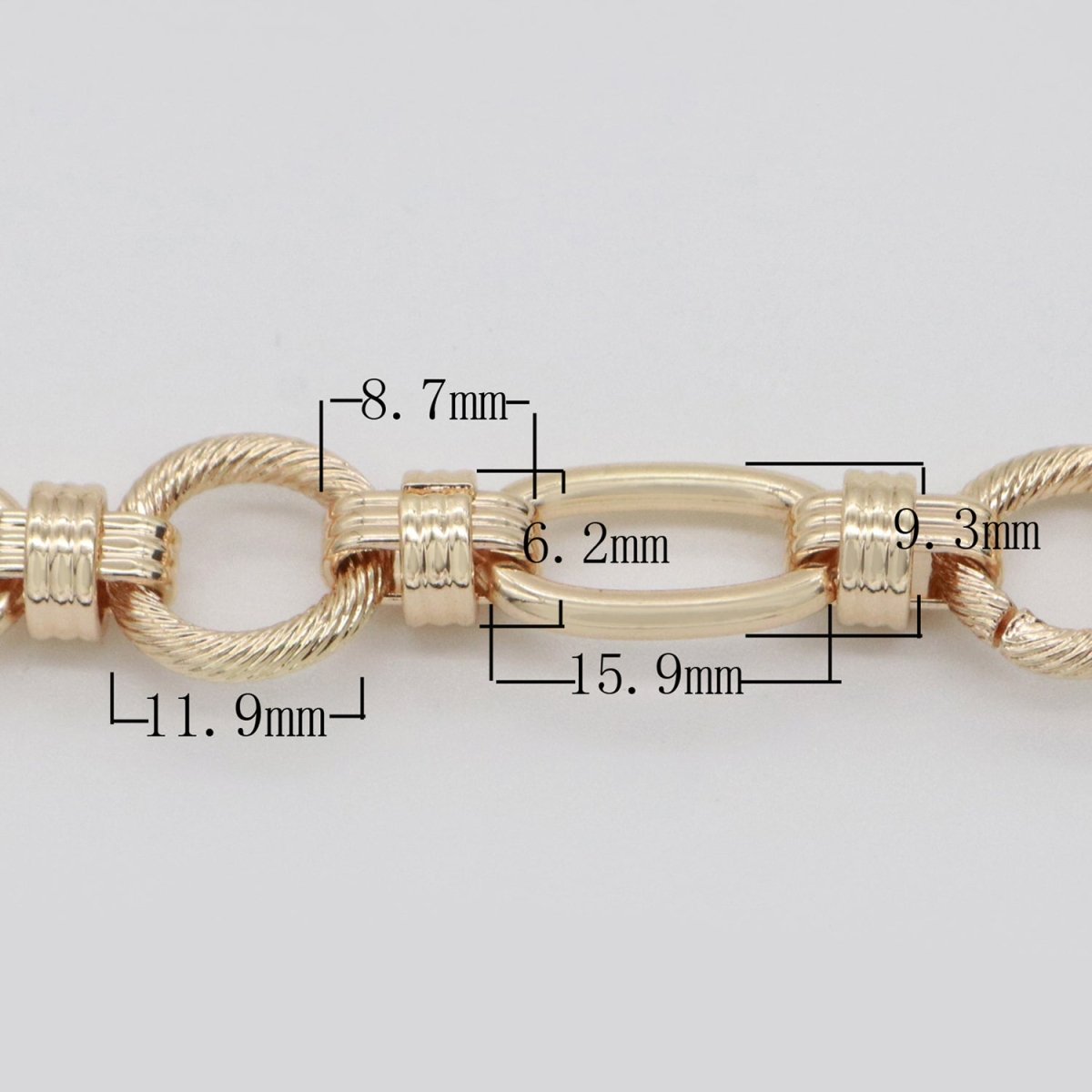 Bold Gold Fancy Both sides Chain by Yard, Link Cable Double Round Chain by Foot, Wholesale bulk Roll Chain Jewelry Making 11.7 mm | ROLL-557 ROLL-558 Clearance Pricing