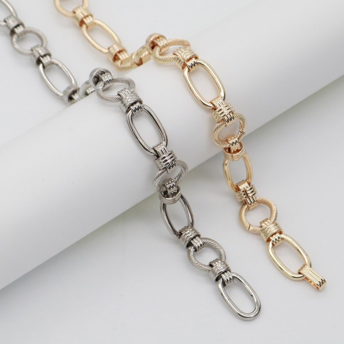 Bold Gold Fancy Both sides Chain by Yard, Link Cable Double Round Chain by Foot, Wholesale bulk Roll Chain Jewelry Making 11.7 mm | ROLL-557 ROLL-558 Clearance Pricing