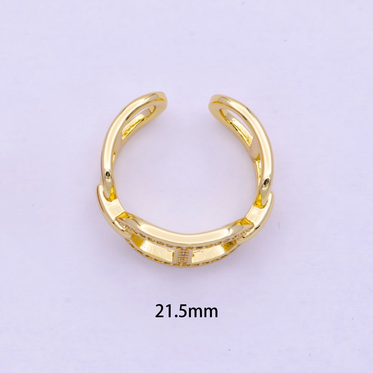 Bold Gold Mariner Ring CZ Anchor Ring Open Adjustable X-602 - DLUXCA