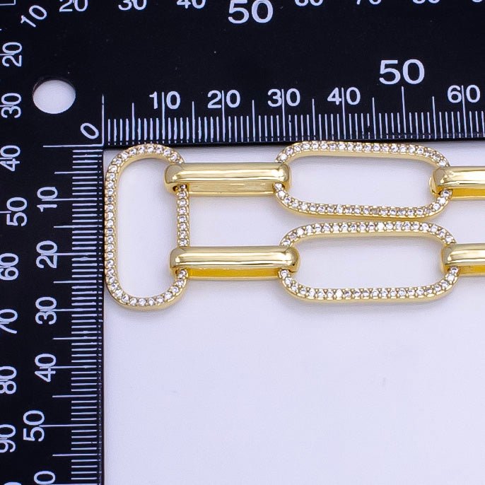 Bold Gold Micro Pave Paperclip Chain by Meter, CZ Specialty Link Chain Necklace by Meter, For Fashion Jewelry Making, 24K Gold Filled UNIQUE PAPER CLIP For Necklace Bracelet Anklet Supply Component | WA-1419 Clearance Pricing
