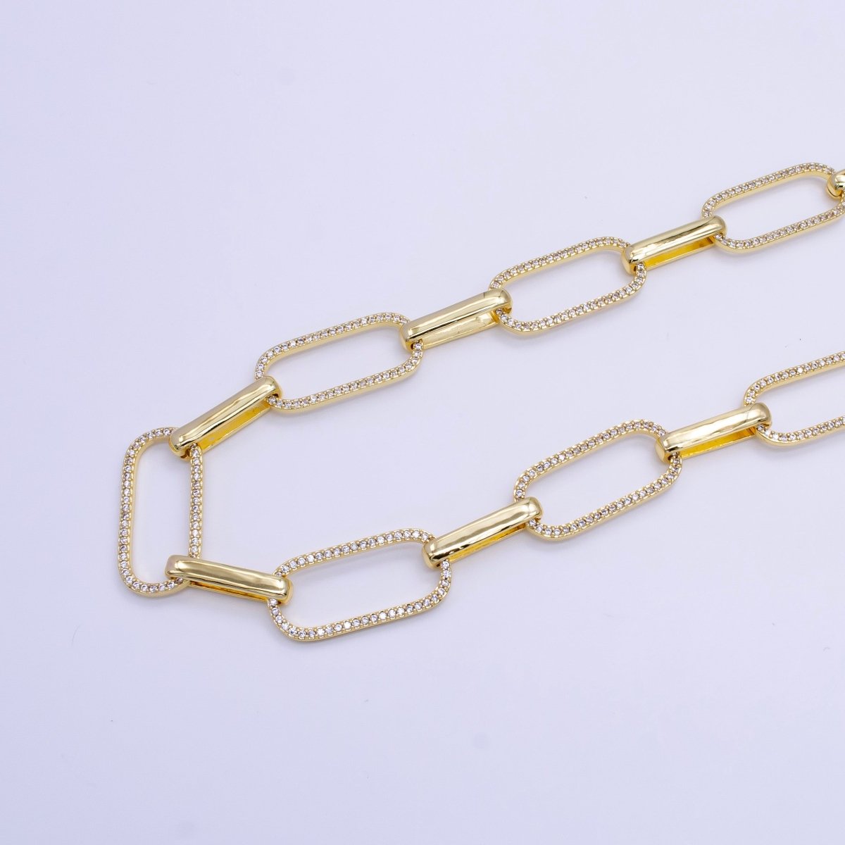 Bold Gold Micro Pave Paperclip Chain by Meter, CZ Specialty Link Chain Necklace by Meter, For Fashion Jewelry Making, 24K Gold Filled UNIQUE PAPER CLIP For Necklace Bracelet Anklet Supply Component | WA-1419 Clearance Pricing