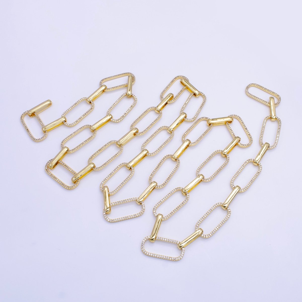 Bold Gold Micro Pave Paperclip Chain by Meter, CZ Specialty Link Chain Necklace by Meter, For Fashion Jewelry Making, 24K Gold Filled UNIQUE PAPER CLIP For Necklace Bracelet Anklet Supply Component | WA-1419 Clearance Pricing