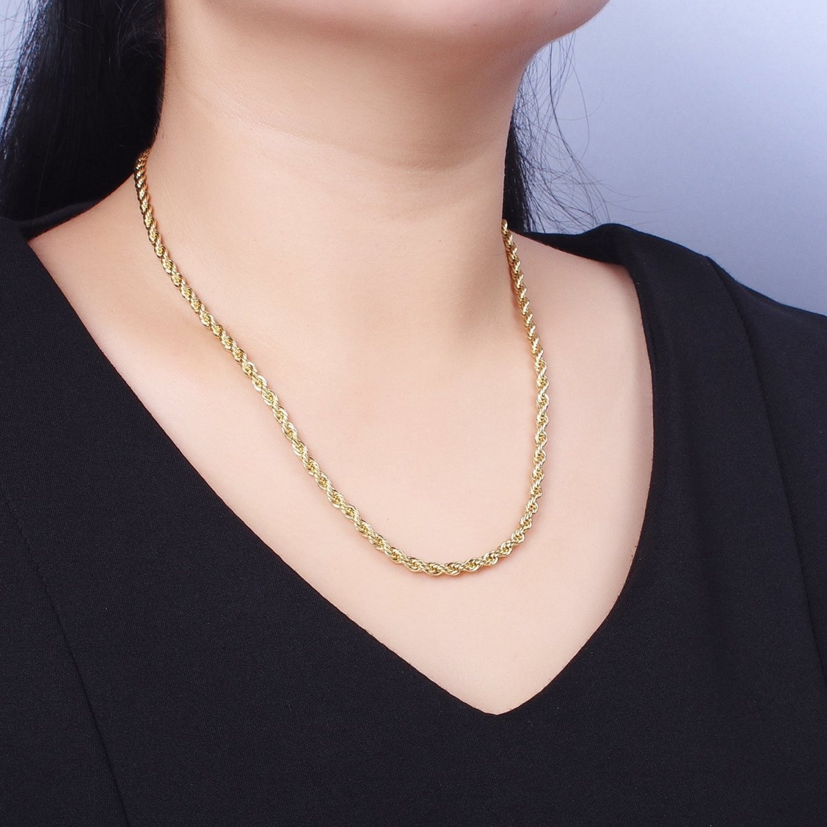 Bold Gold Rope necklace, Thick Chunky chain necklace 4mm Twist Necklace 18", 20 inch + 2 inch extender | WA-1536 WA-1537 Clearance Pricing