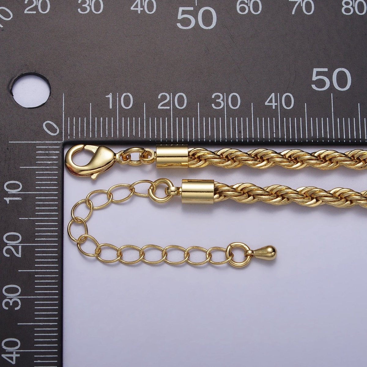 Bold Gold Rope necklace, Thick Chunky chain necklace 4mm Twist Necklace 18", 20 inch + 2 inch extender | WA-1536 WA-1537 Clearance Pricing