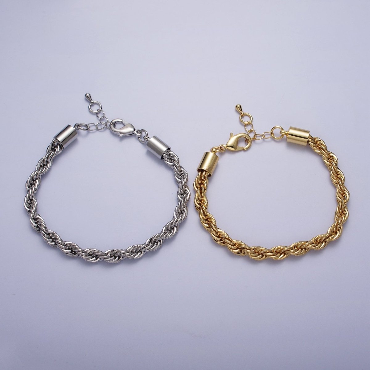 Bold Gold Twisted Rope Chain Bracelet Silver Chunky Rope Chain bracelet 6mm thickness | WA-1542 WA-1543 Clearance Pricing