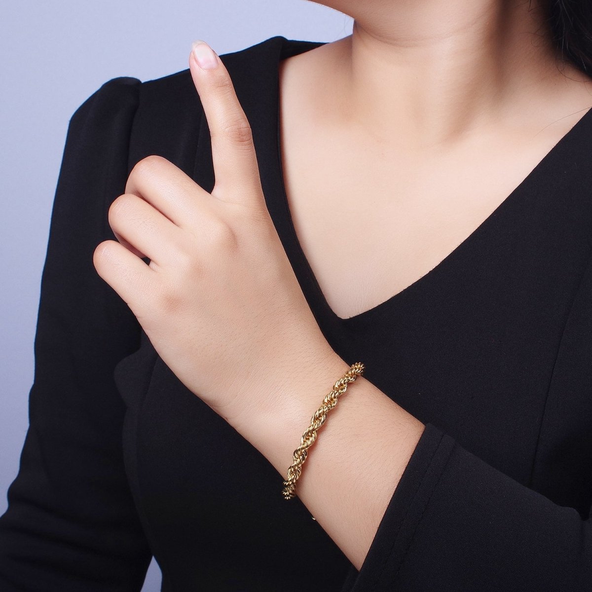 Bold Gold Twisted Rope Chain Bracelet Silver Chunky Rope Chain bracelet 6mm thickness | WA-1542 WA-1543 Clearance Pricing