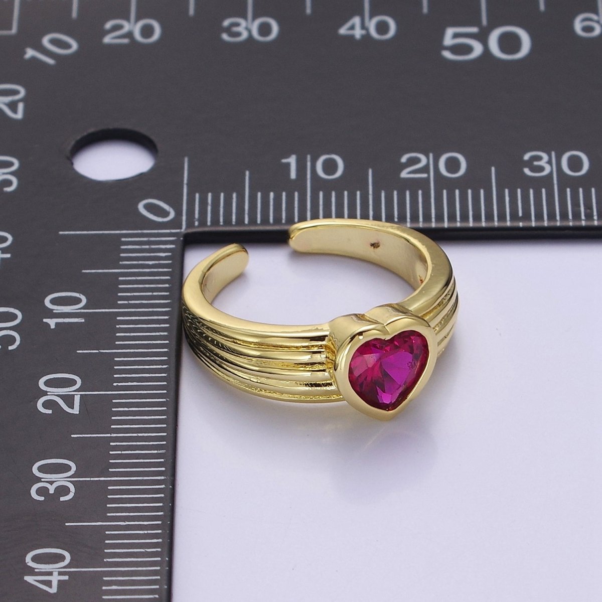 Bold Heart Cz Ring Solitaire Pink Heart Ring Open Adjustable O-2160 O-2161