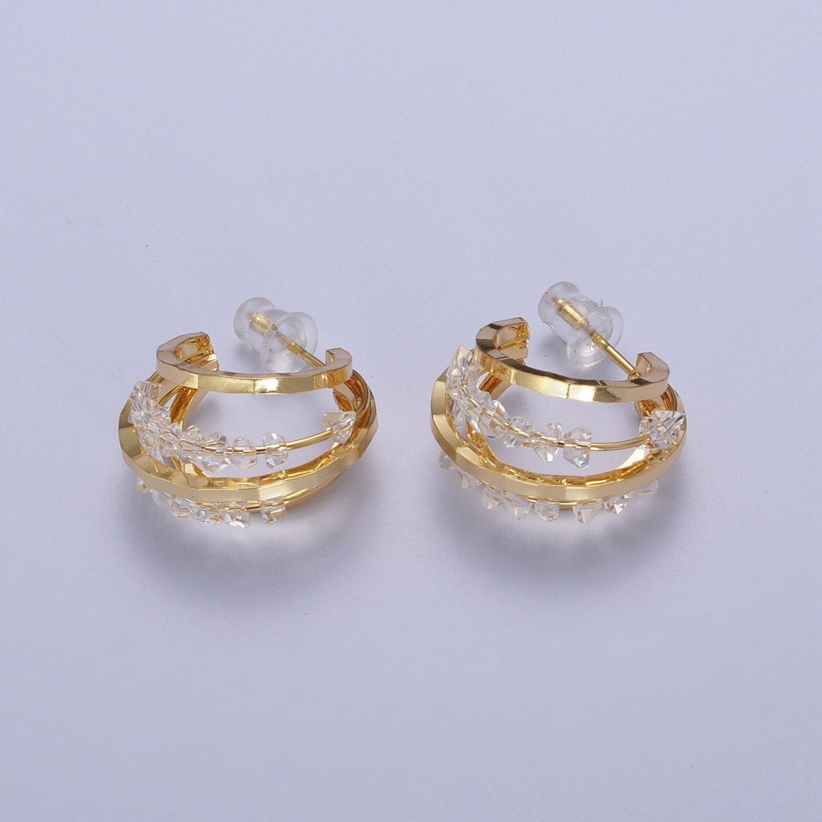 Bold Hoop Earring with Faceted Clear Beads for Woman AE-1021 - DLUXCA