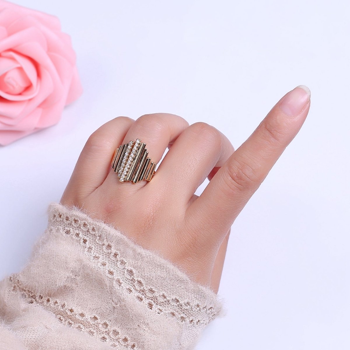 Bold Statement Ring Gold CZ Stackable Ring O-2032 - DLUXCA