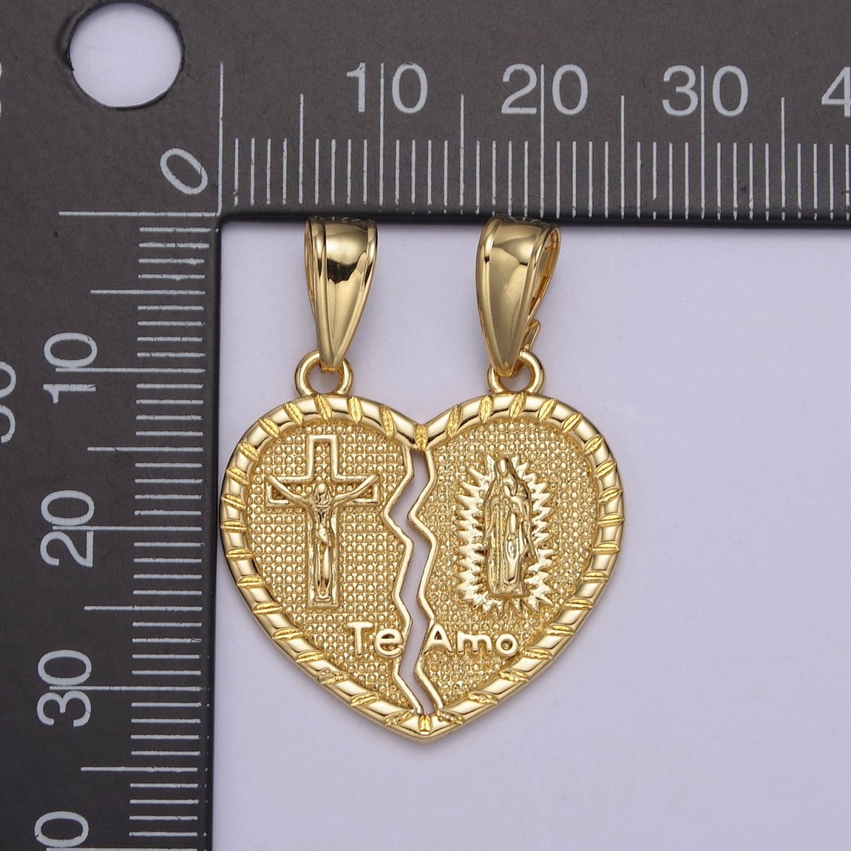 Breakable 24k Gold Filled Lady Guadalupe Jesus Heart Pendant, Gold Guadalupe, Gold Jesus, Te Amo Breakable Pendant H-865 - DLUXCA
