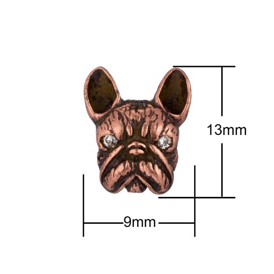 Bronze french bulldog, Gift for Animal Lover, Women, Ladies, Dog, Craft Cubic Zirconia Bracelet Charm Bead Findings Connector for supply B-158