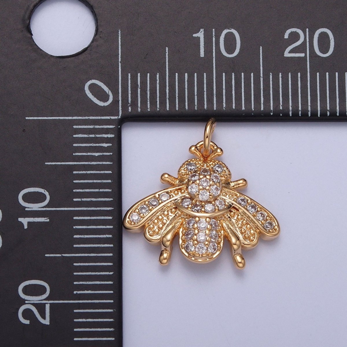 Bumble Bee Gold Micro Paved Cubic Zirconia Insect Charm For Jewelry Making | X-238 - DLUXCA