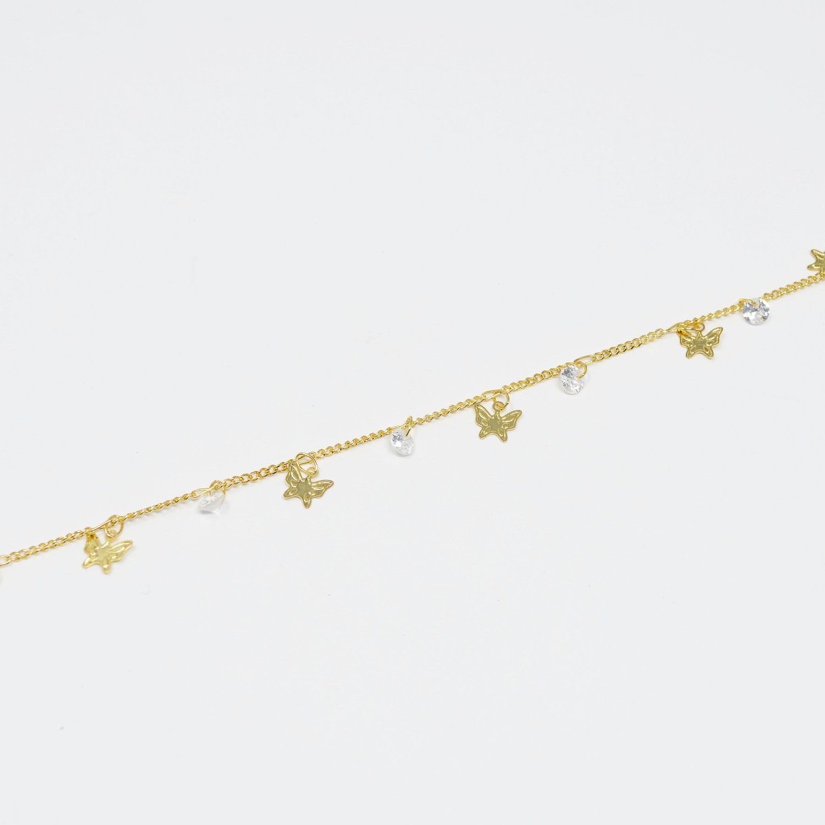 Butterfly 24K Gold Filled Cubic CURB Chain by Yard, Monarch CZ Charm Specialty Link Chain by Foot, Moth 6.9X6mm Chain 0.7mm Thick Designed Chain | ROLL-413 Clearance Pricing