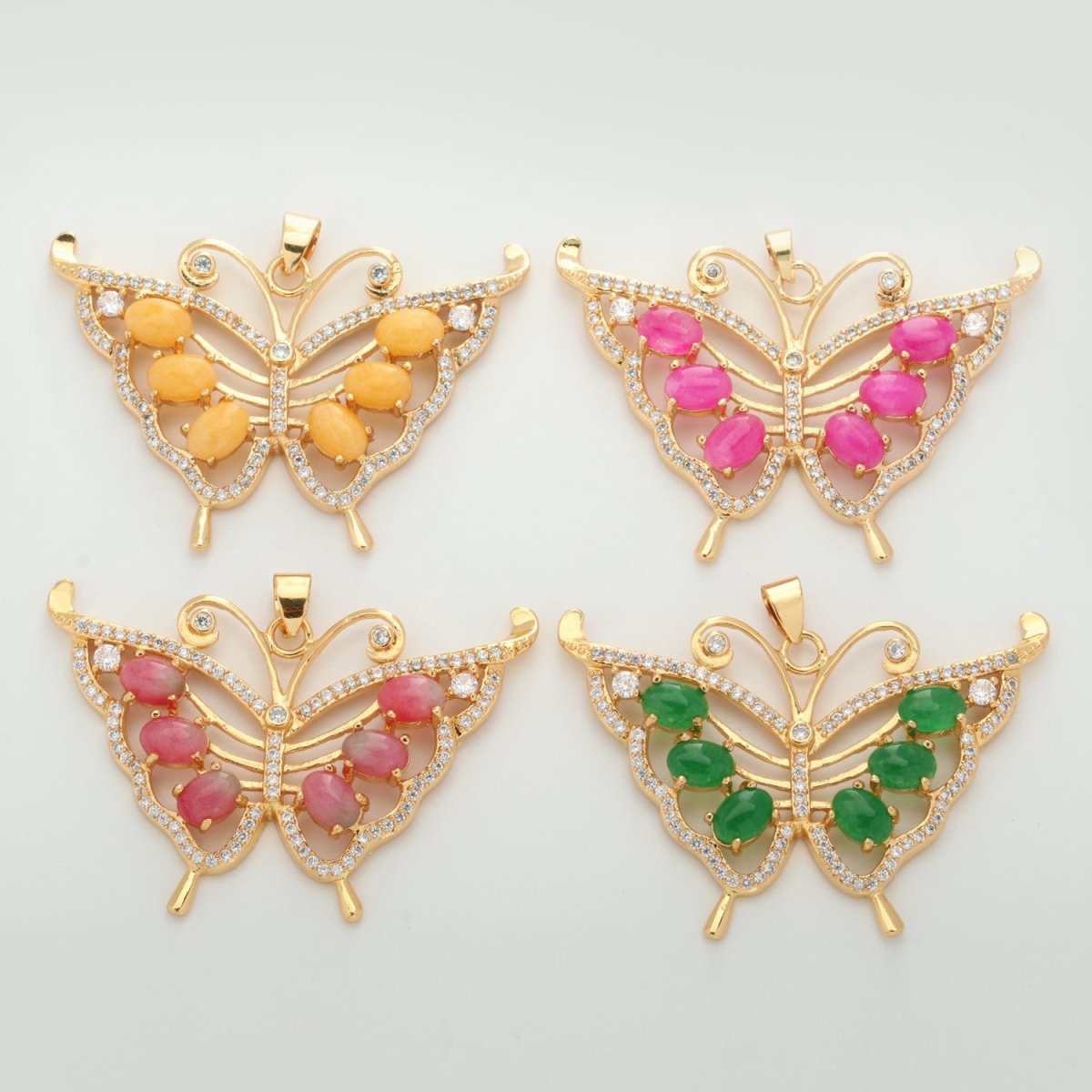 Butterfly Jade Charm 18k Gold Filed Mariposa Medallion Charm Monarch Butterfly Pendant for Statement Jewelry Supply AH-337~AH-339