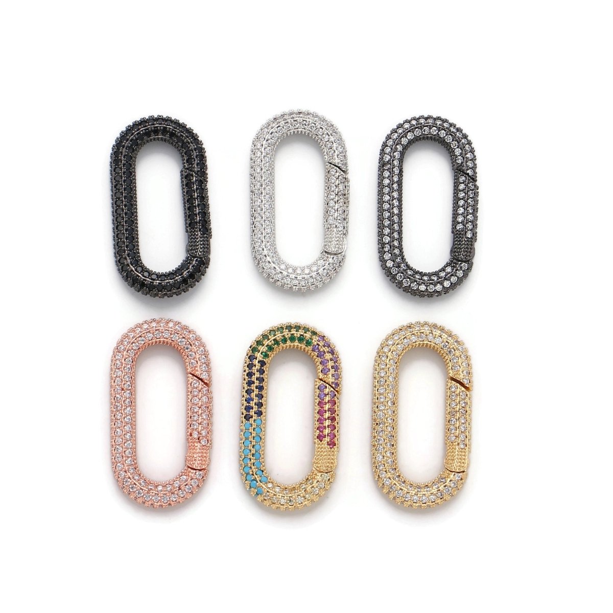 Carabiner Screw  Clasp, Screw Clasp Oval Lock, Interlocking Oval Clasp, Pave Oval Shaped Lock Clasps, Multiple color options, K-376 K-378