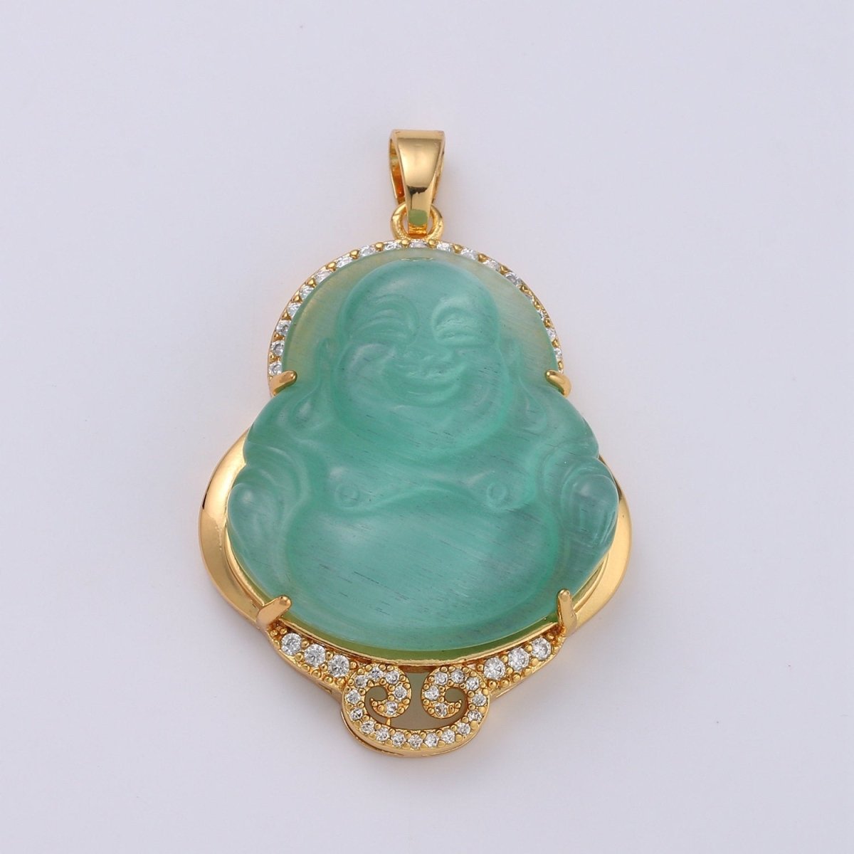 Cat's eye Buddha Cubic Pendant 24K Gold Filled Buddha Pendant Green Cat's Eye Buddha Charm CubicBuddha Necklace for Religious Jewelry Supply AH-259 AH-260