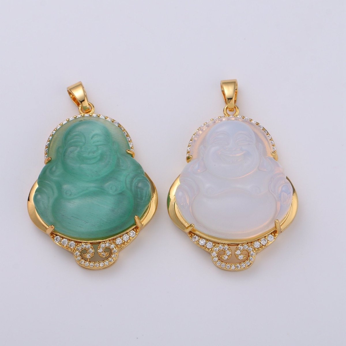 Cat's eye Buddha Cubic Pendant 24K Gold Filled Buddha Pendant Green Cat's Eye Buddha Charm CubicBuddha Necklace for Religious Jewelry Supply AH-259 AH-260