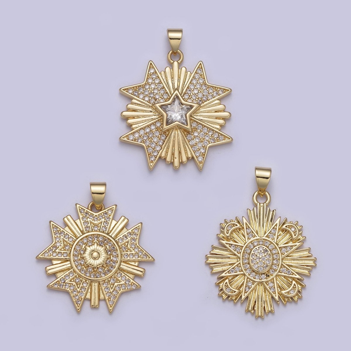 Celestial Collection Pendants Sun Moon Star Medallion Necklace Charm Gold Filled H-100 H-236 H-239