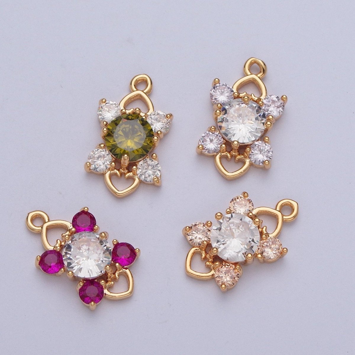 Celestial Four Pointed Star Round Cubic Zirconia Love Heart Link Charm For Valentine Jewelry | X-211-X-214