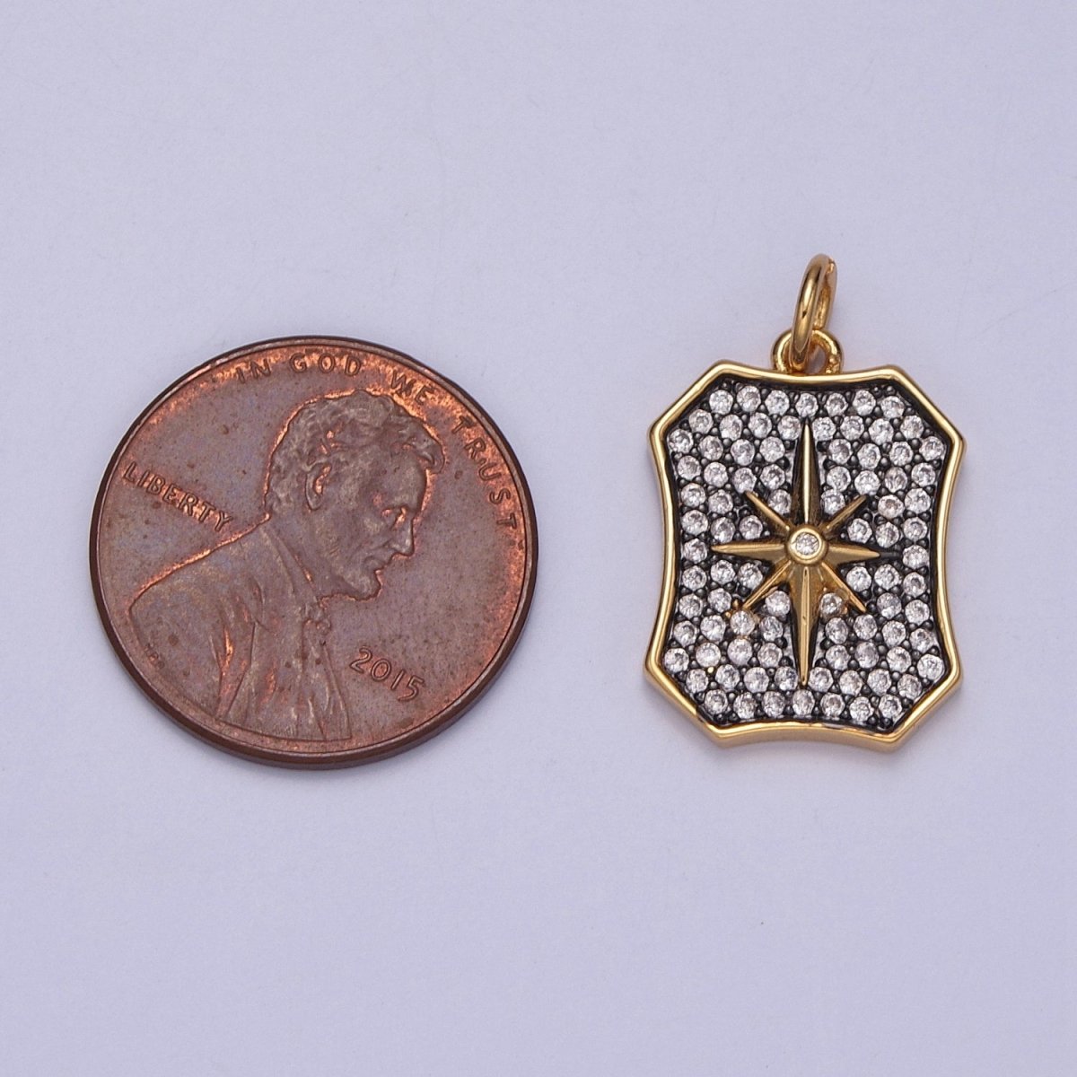 OS Celestial North Star CZ Micro Paved Geometric Gold Charm | W-203