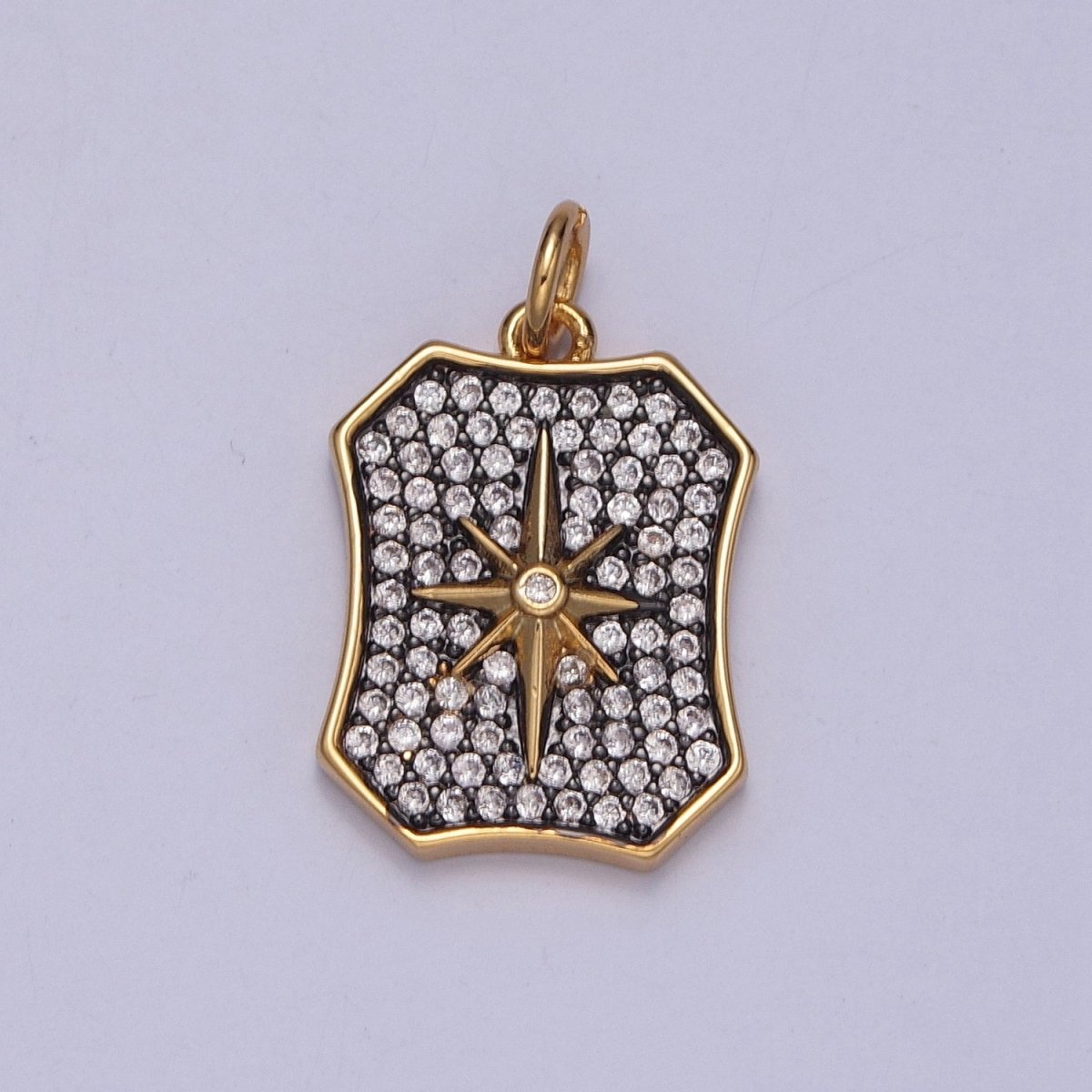OS Celestial North Star CZ Micro Paved Geometric Gold Charm | W-203