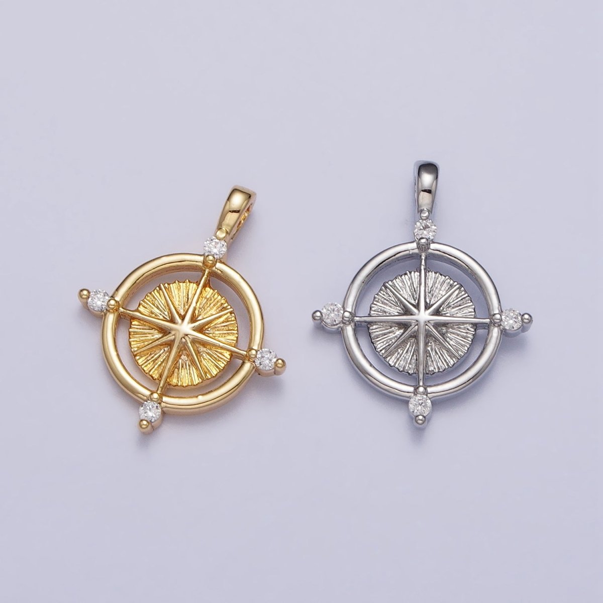 Celestial Northern Star Compass Clear CZ Add-On Charm in Gold & Silver | AC-127