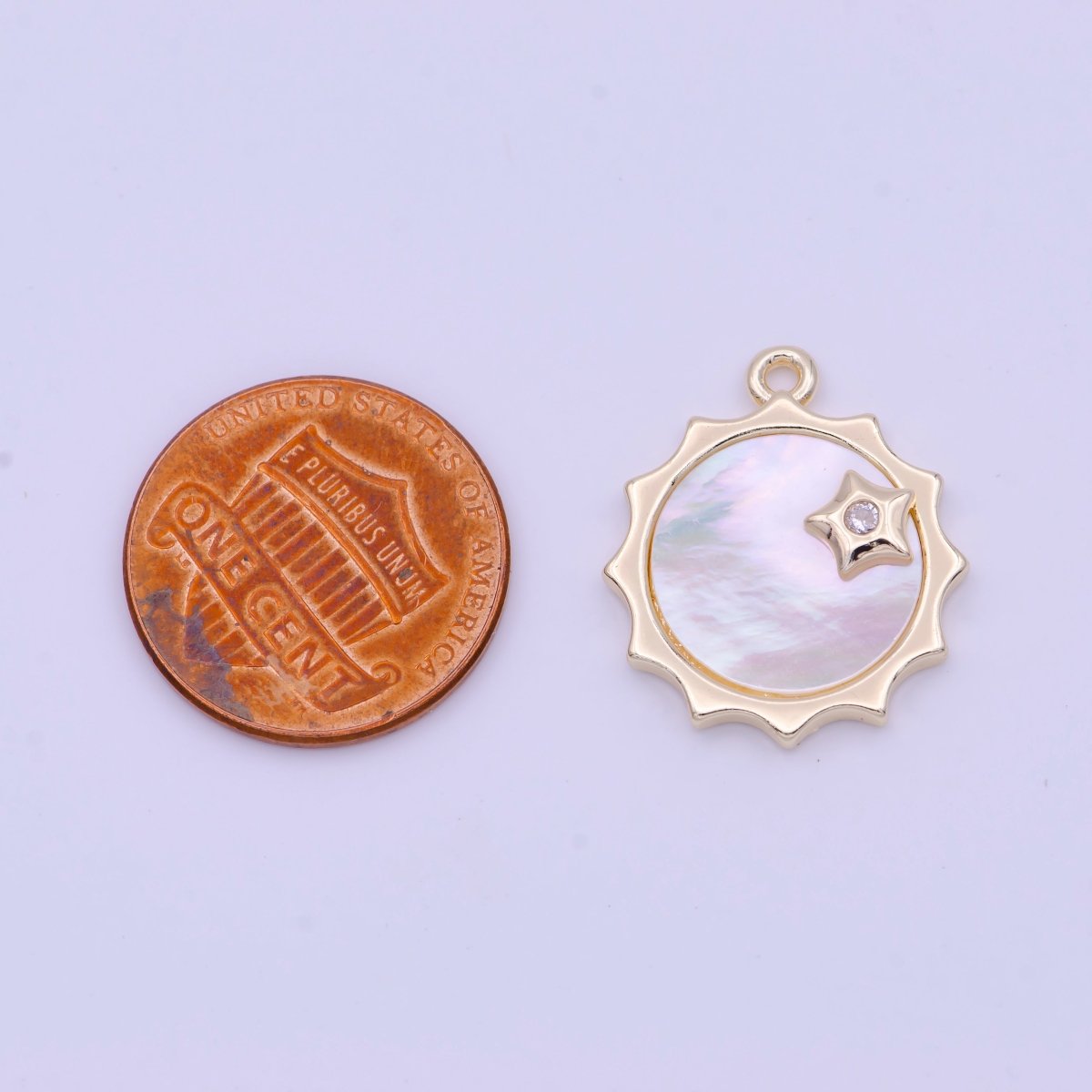 Celestial Shinning Shell Pearl Sun CZ Star Gold & Silver Charm | D-101 D-116
