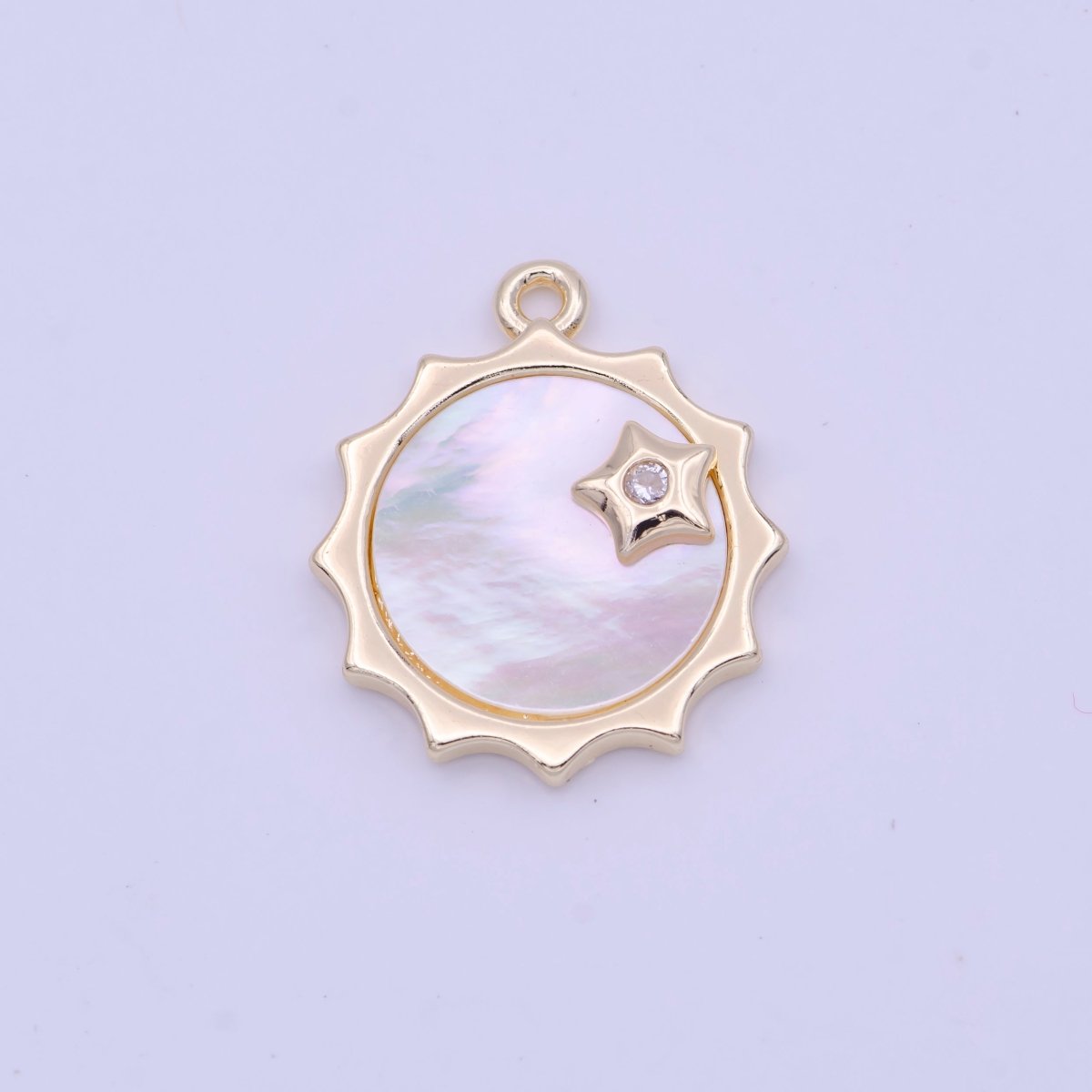 Celestial Shinning Shell Pearl Sun CZ Star Gold & Silver Charm | D-101 D-116