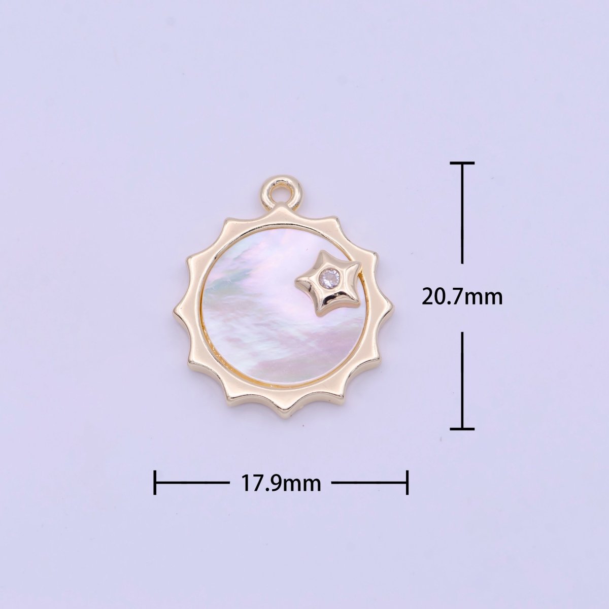 Celestial Shinning Shell Pearl Sun CZ Star Gold & Silver Charm | D-101 D-116