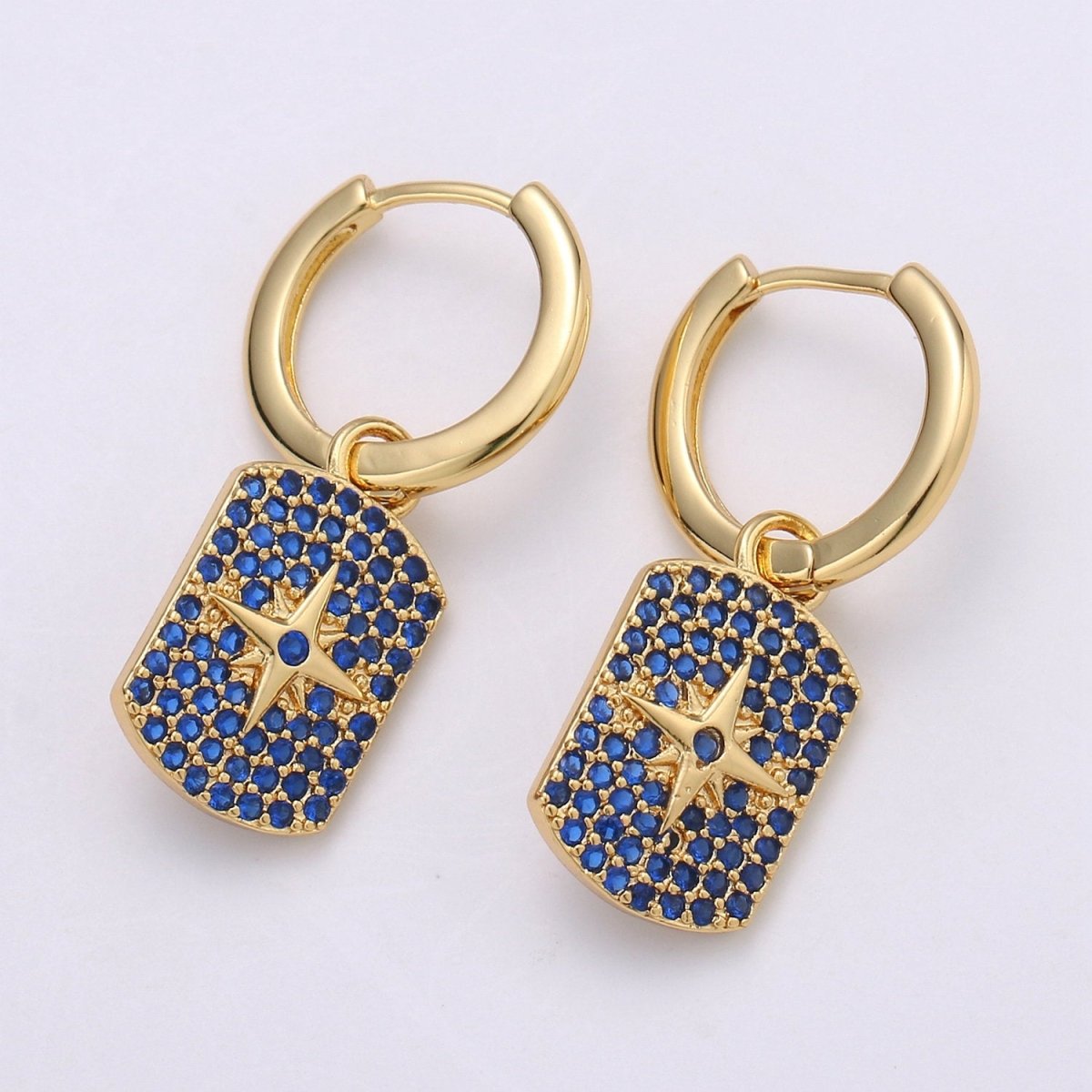 Celestial Star earrings, Celestial Star Huggie Earrings, Green and Blue pave Hoop Earrings, Hoop Earrings, Huggie Earrings Q-205 Q-206