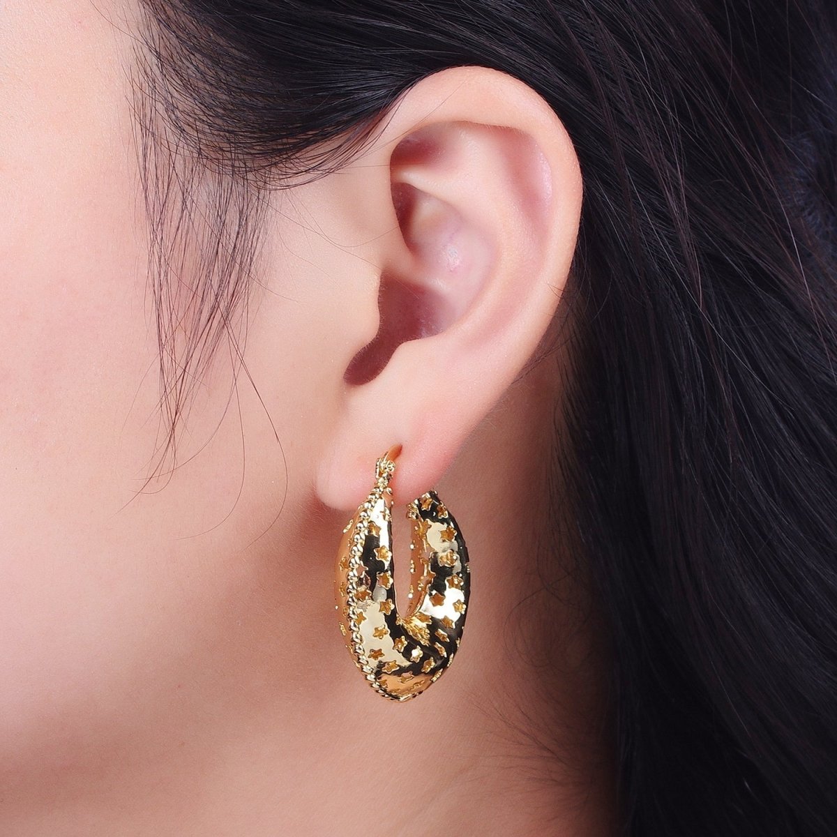 Celestial Stars Dome Hoop Latch Earrings in Gold & Silver |  AD-098 AD-099