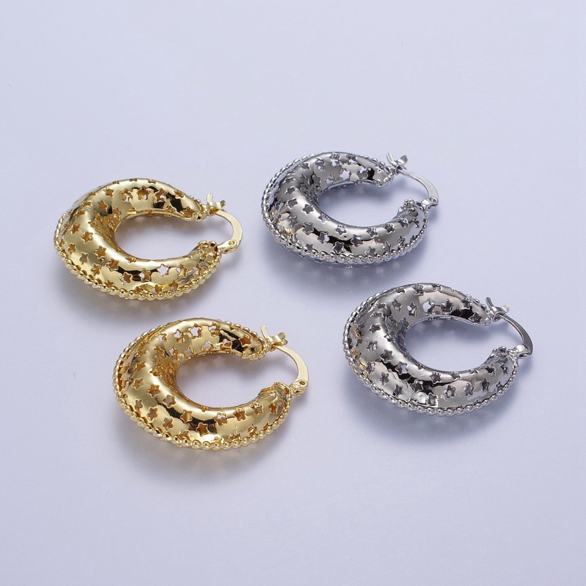 Celestial Stars Dome Hoop Latch Earrings in Gold & Silver |  AD-098 AD-099