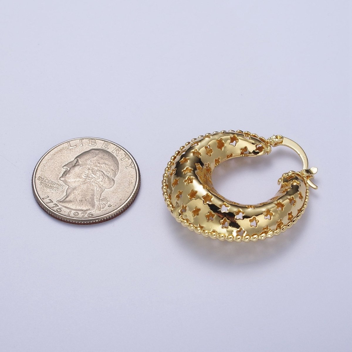 Celestial Stars Dome Hoop Latch Earrings in Gold & Silver |  AD-098 AD-099