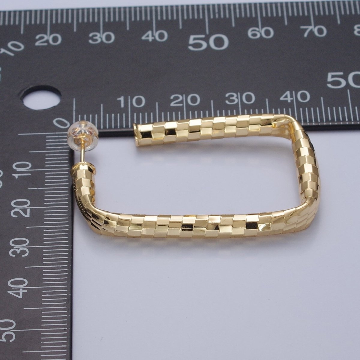 Checkered Hoop Earrings, Minimalist Gold Hoop Earrings, Stylish Silver Rectangle Hoop Earring T-409 T-410