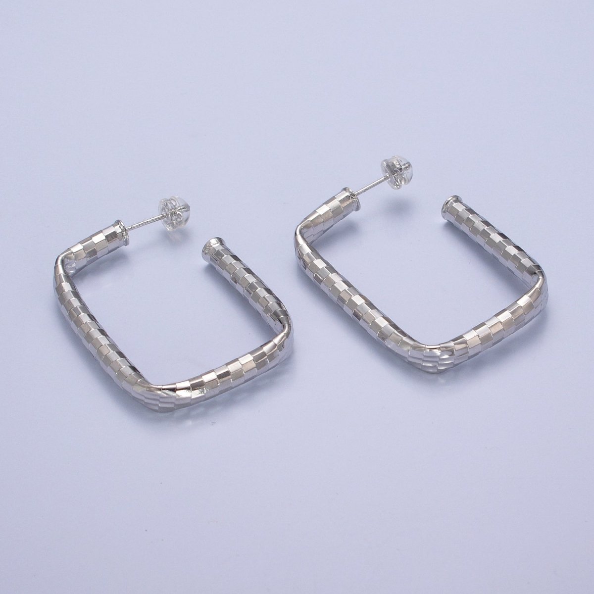 Checkered Hoop Earrings, Minimalist Gold Hoop Earrings, Stylish Silver Rectangle Hoop Earring T-409 T-410