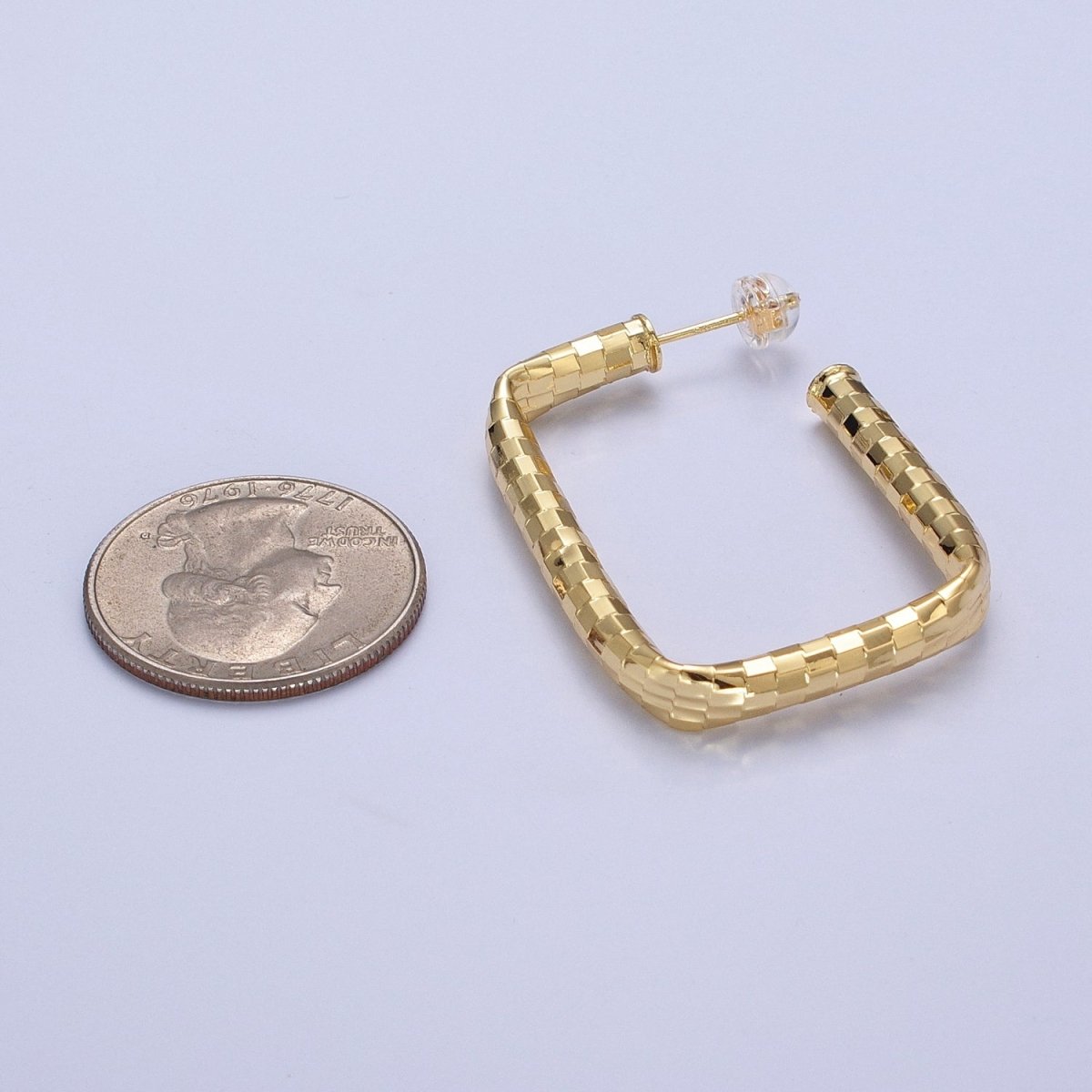 Checkered Hoop Earrings, Minimalist Gold Hoop Earrings, Stylish Silver Rectangle Hoop Earring T-409 T-410
