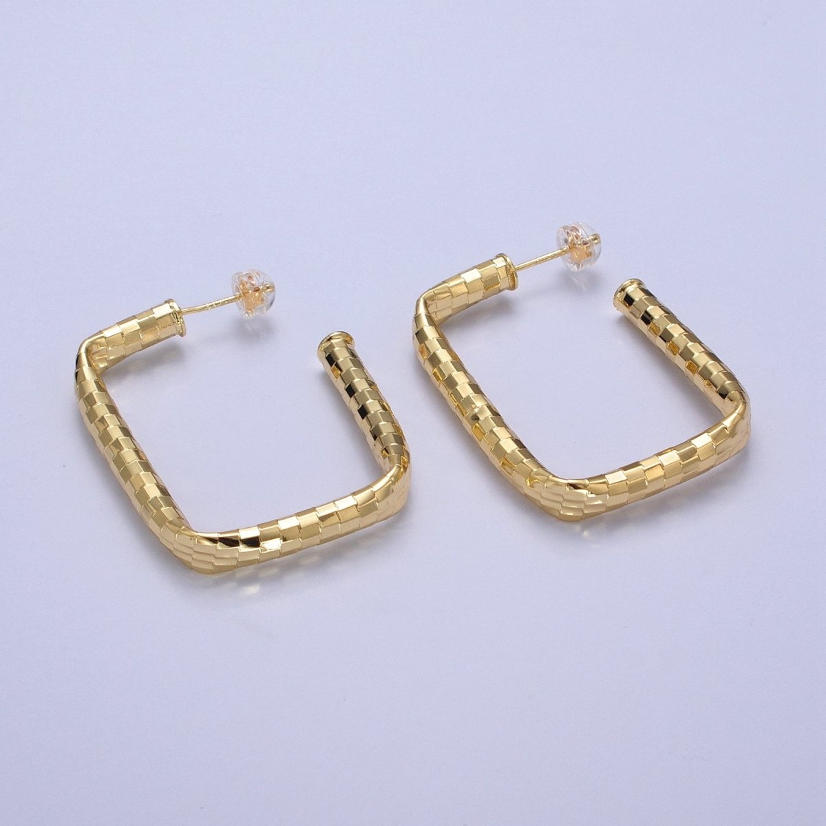 Checkered Hoop Earrings, Minimalist Gold Hoop Earrings, Stylish Silver Rectangle Hoop Earring T-409 T-410