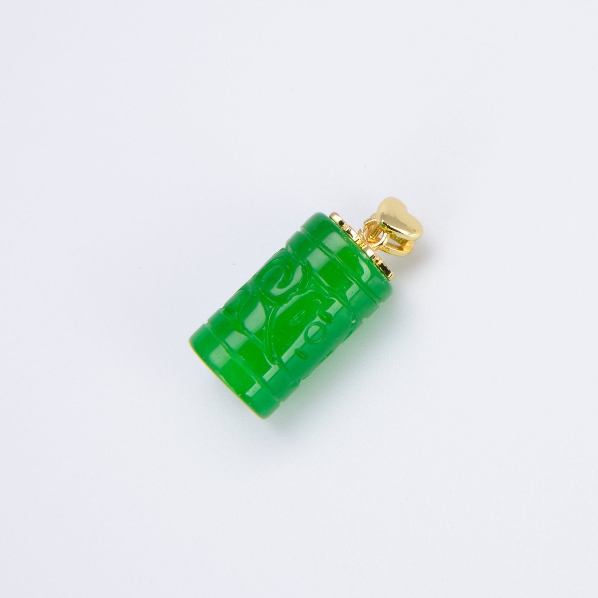 Chinese Carved Emerald Green Jade Natural Stone Gold Filled Pendant O-221 - DLUXCA