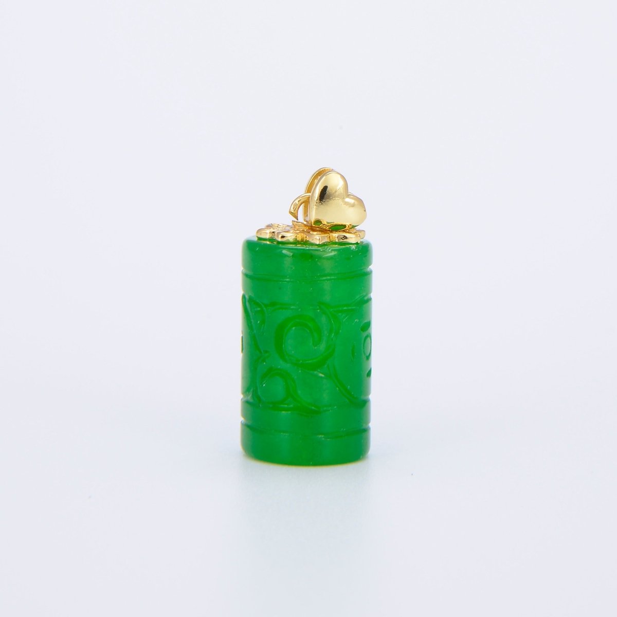 Chinese Carved Emerald Green Jade Natural Stone Gold Filled Pendant O-221 - DLUXCA
