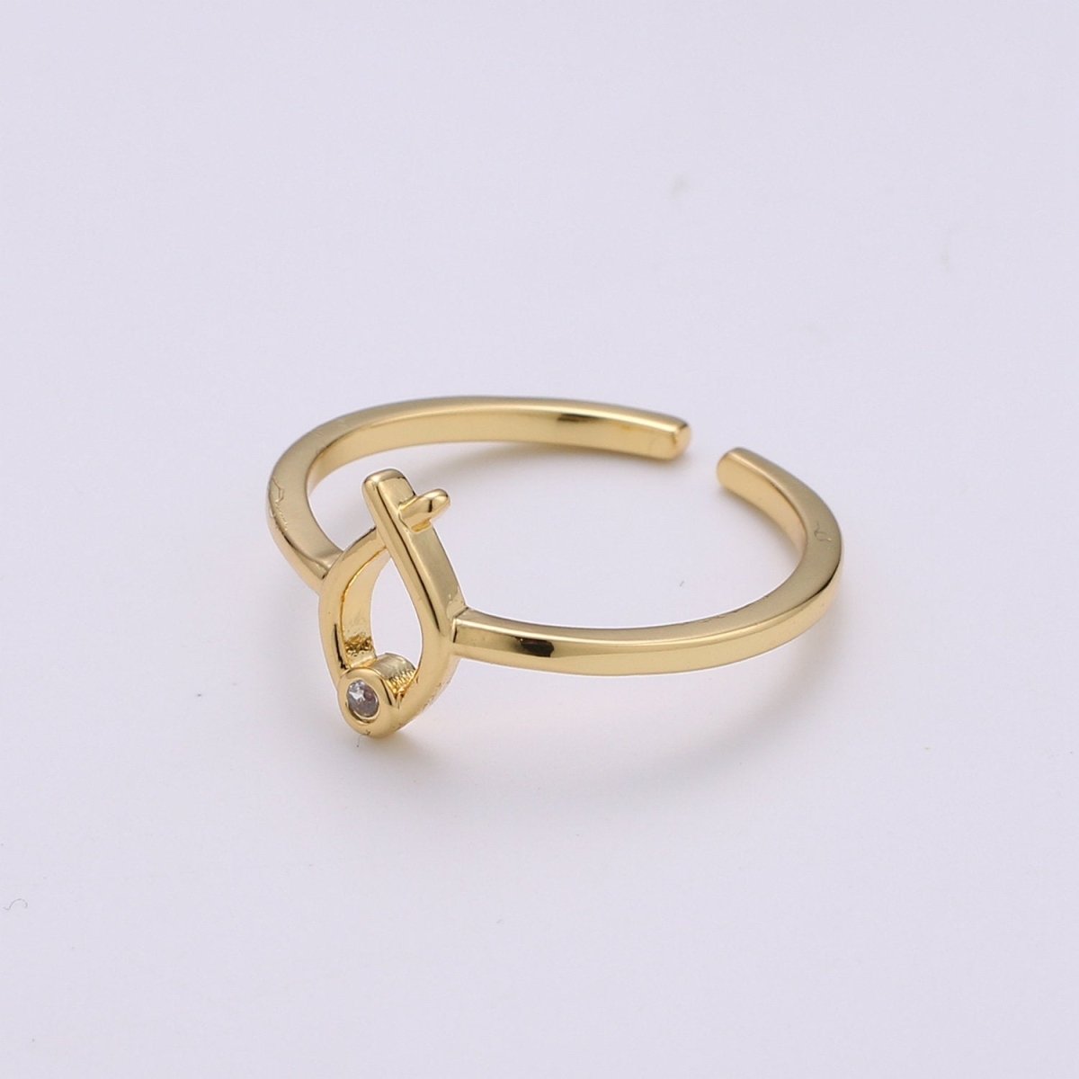 Christian Fish Ring Stackable Ring, Thin Ring, Vermeil Ring, Dainty Stacking Rings, Open Ring, Thin Adjustable Ring Religious Jewelry R-106 - DLUXCA