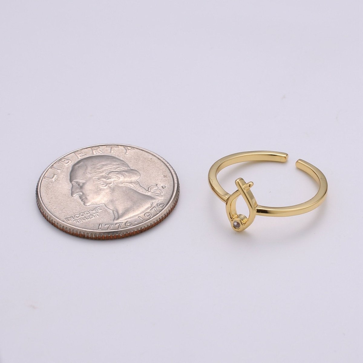 Christian Fish Ring Stackable Ring, Thin Ring, Vermeil Ring, Dainty Stacking Rings, Open Ring, Thin Adjustable Ring Religious Jewelry R-106 - DLUXCA