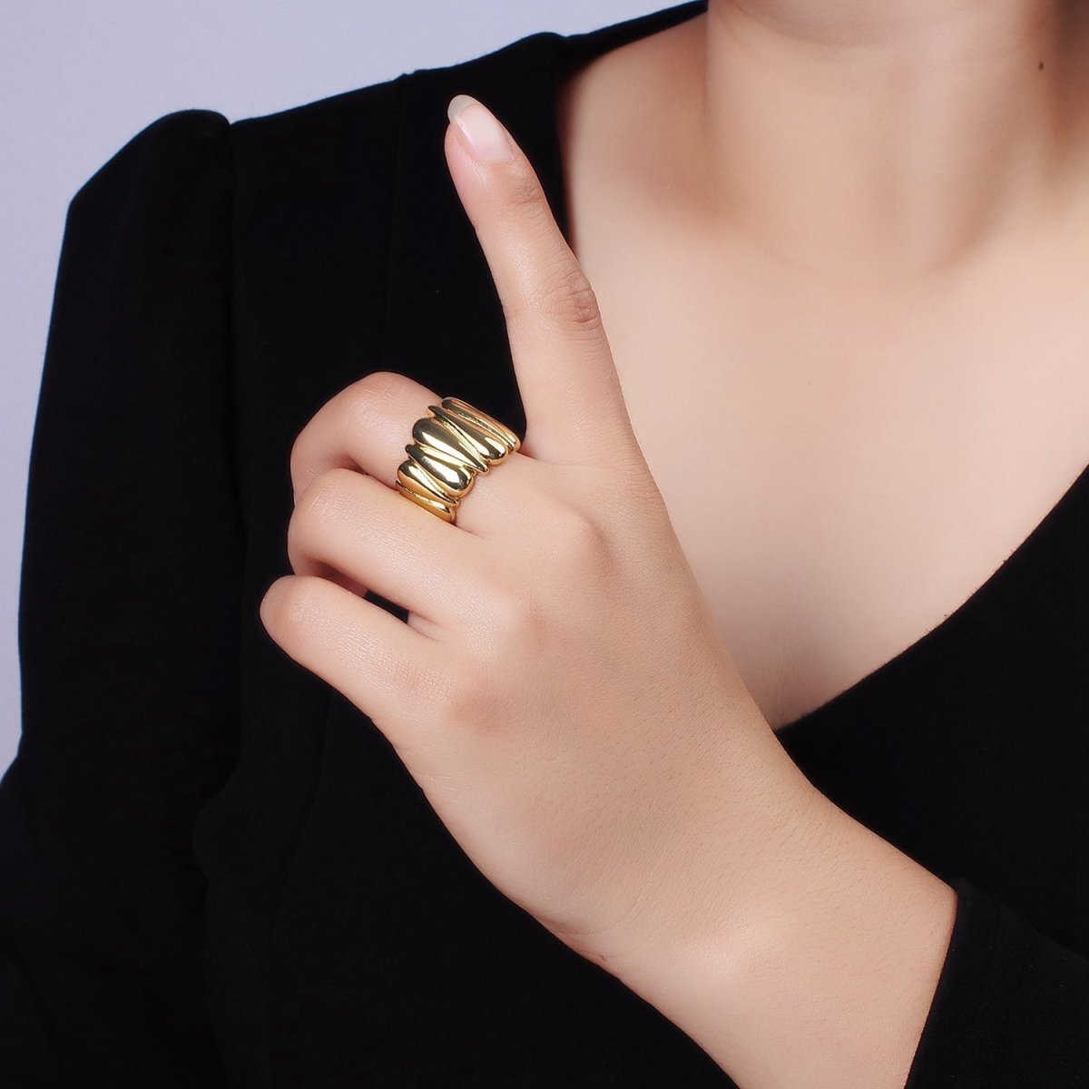 Chunky 14K Gold Filled Upside Down Tear Drop Ring in gold and silver  | O1272 1273