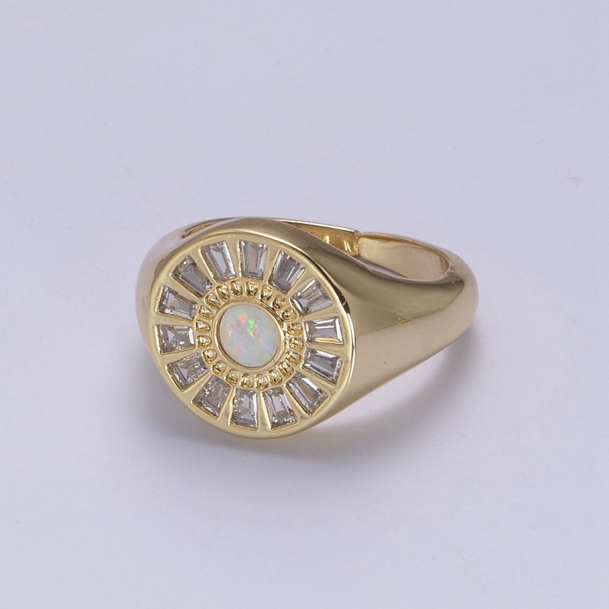 Chunky 24K Gold Filled Crystal Zirconia CZ Ring, White Blue Pink Opal Statement Ring | U-454 ~ U-456